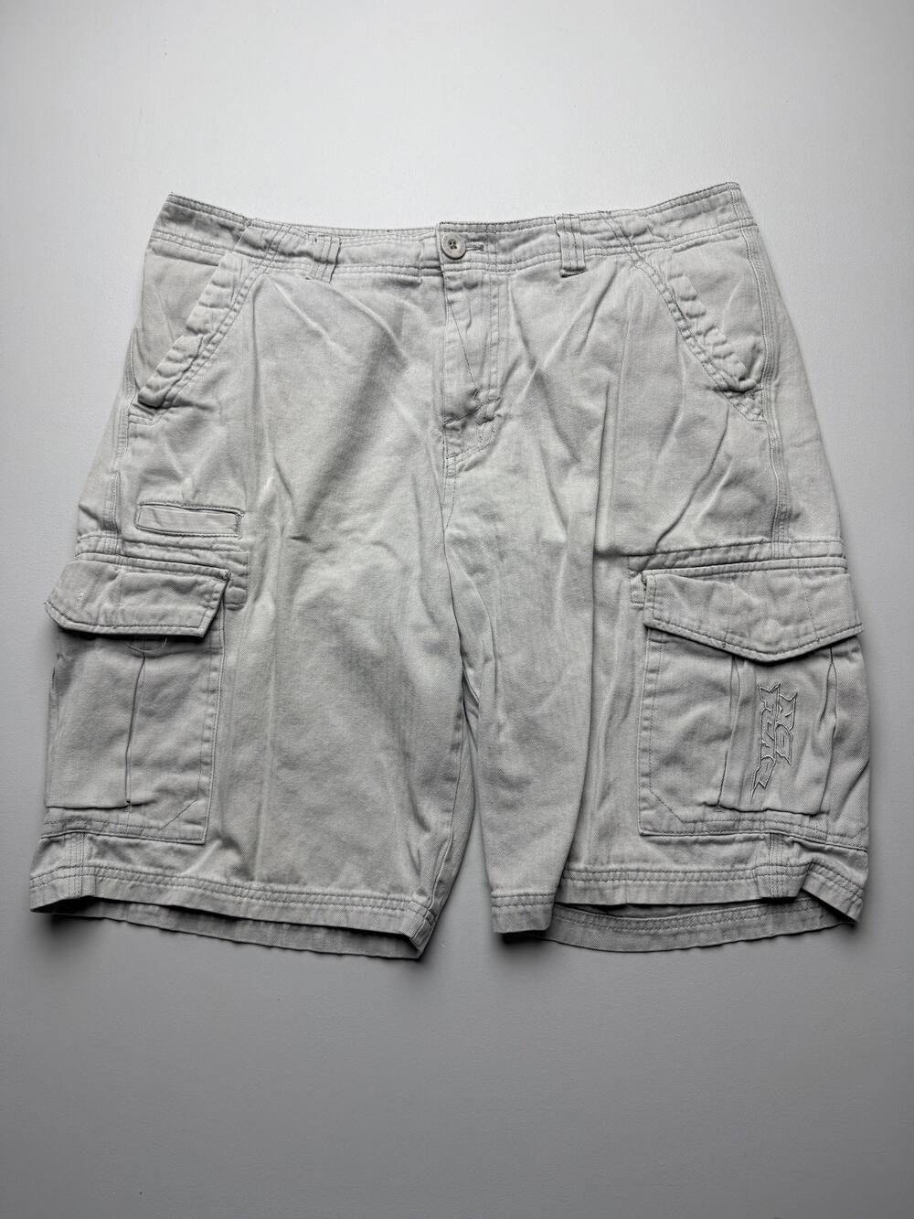 Vintage No Fear Cargo Shorts Mens 36 Gray Herringbone Relaxed Fit 12" Inseam